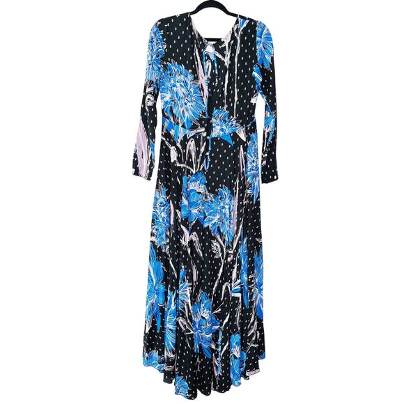 Free People First Kiss Botanical Night Maxi Dress Size S Blue Floral Boho - Picture 3 of 12
